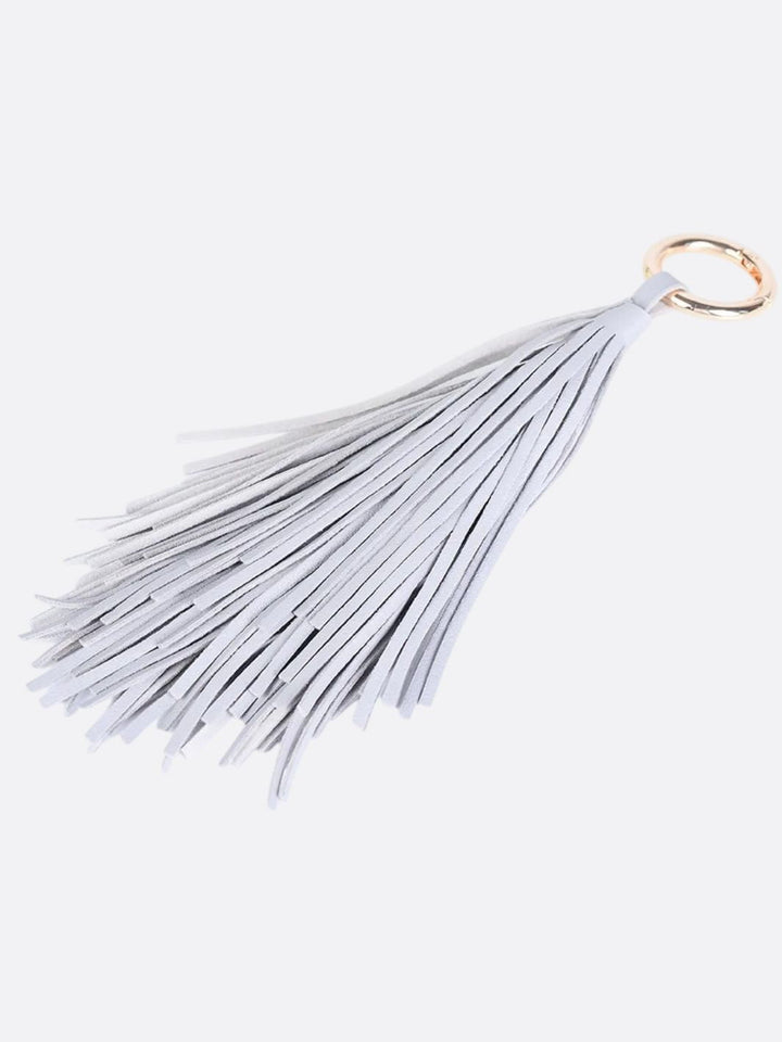 pompon cuir porte clé bleu dragée