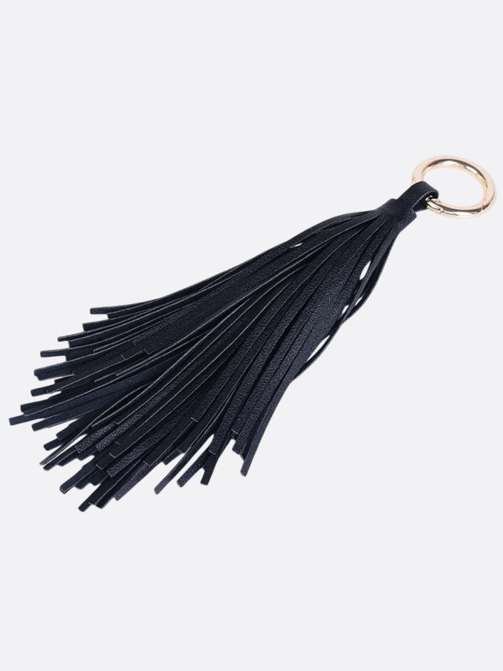 pompon cuir porte clé noir