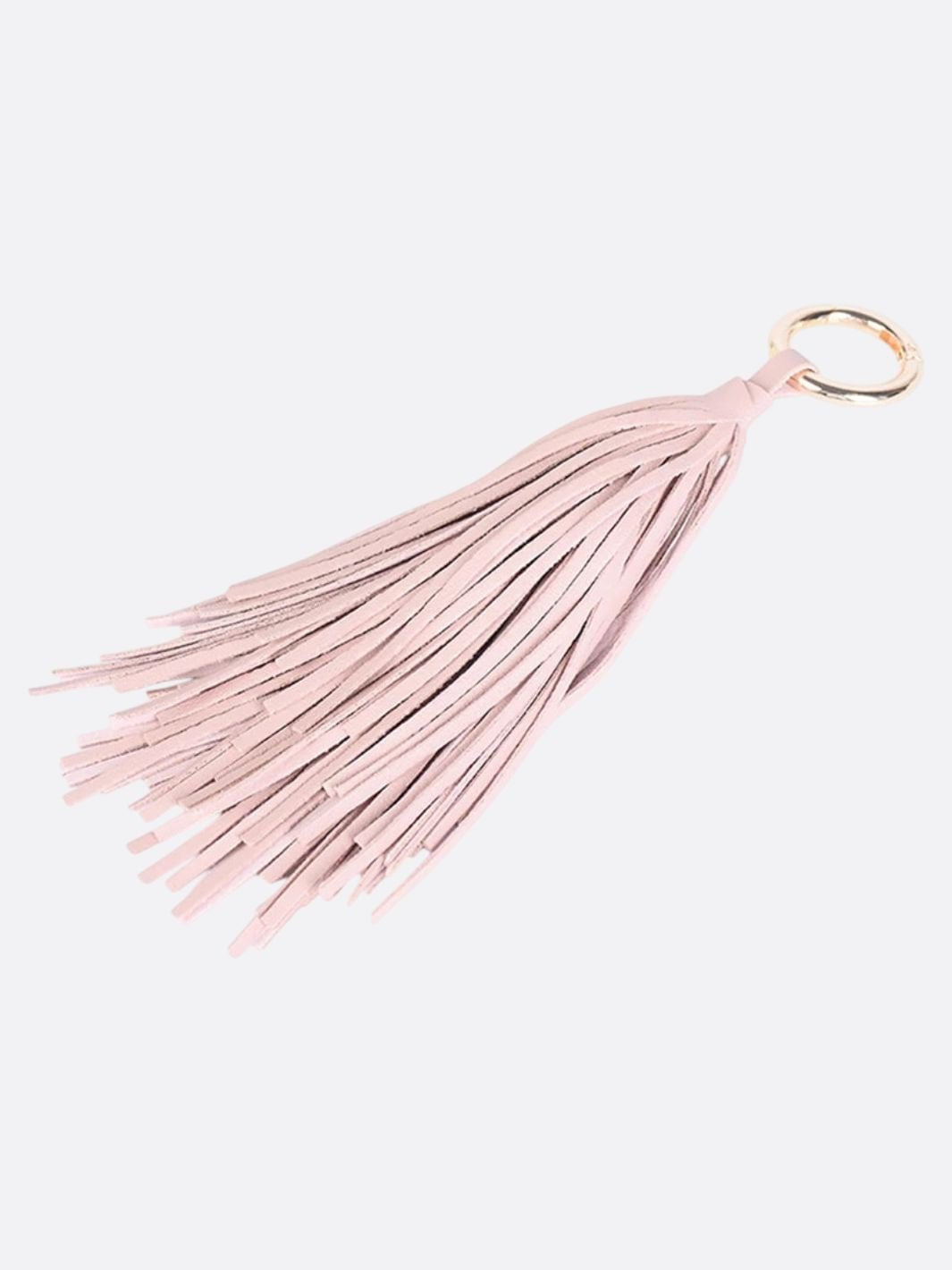 pompon cuir porte clé rose pâle