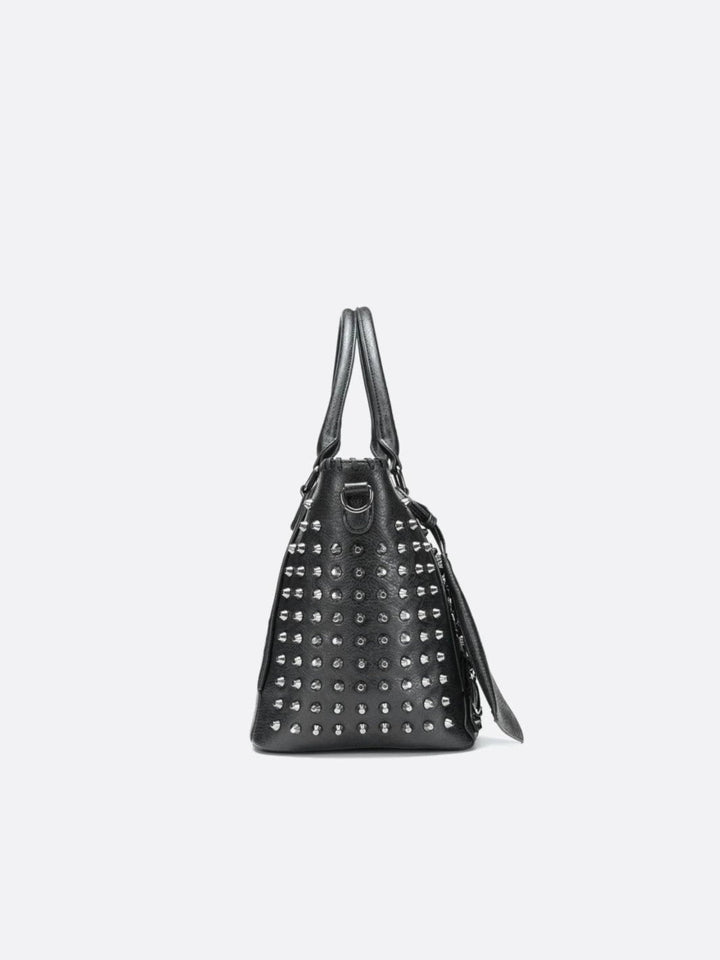 Black studded leather tote bag<br>Deymos
