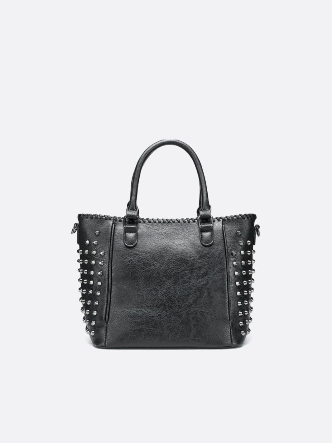 Black studded leather tote bag<br>Deymos