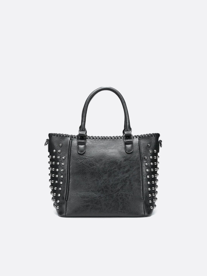 Black studded leather tote bag<br>Deymos