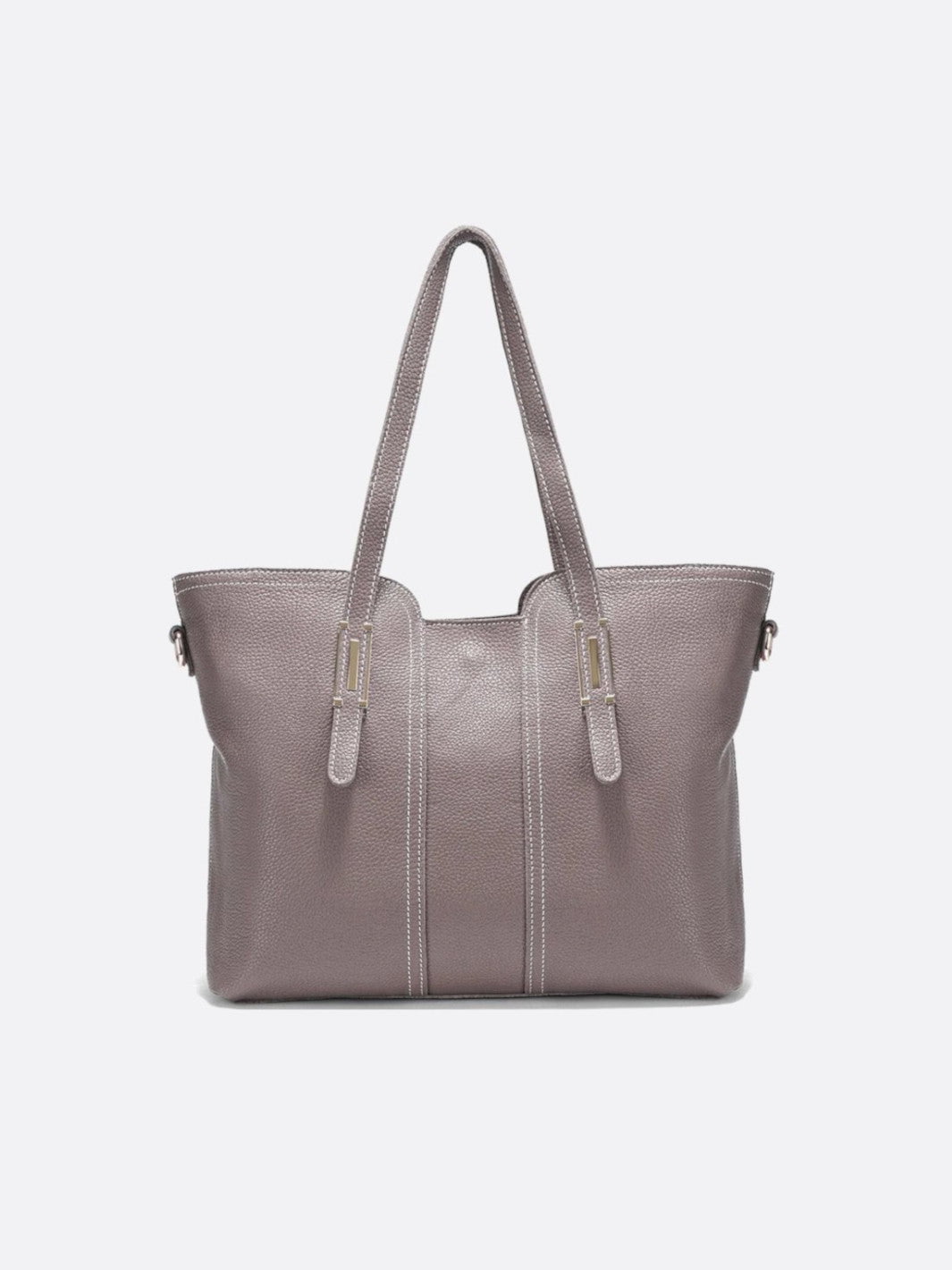 sac cabas cuir grainé gris clair