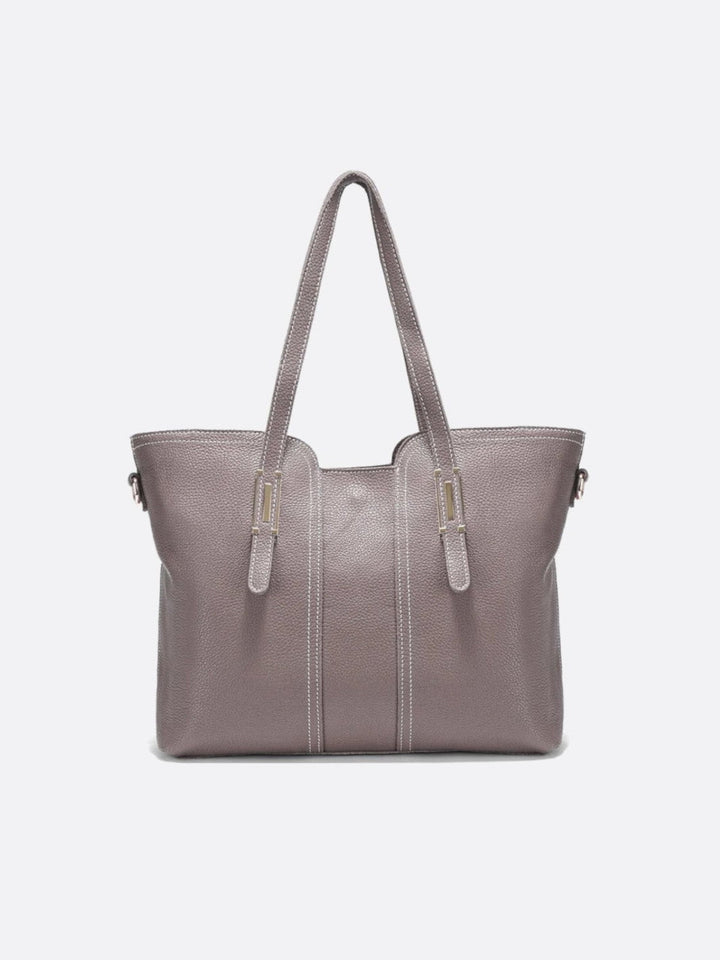 sac cabas cuir grainé gris clair