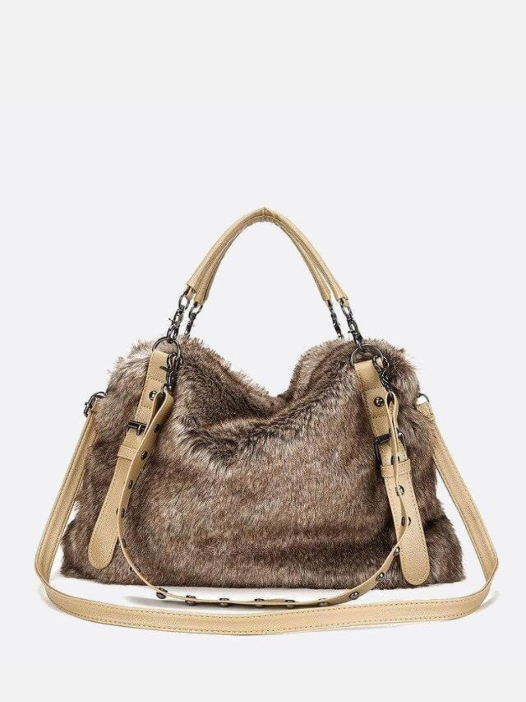 sac fausse fourrure beige