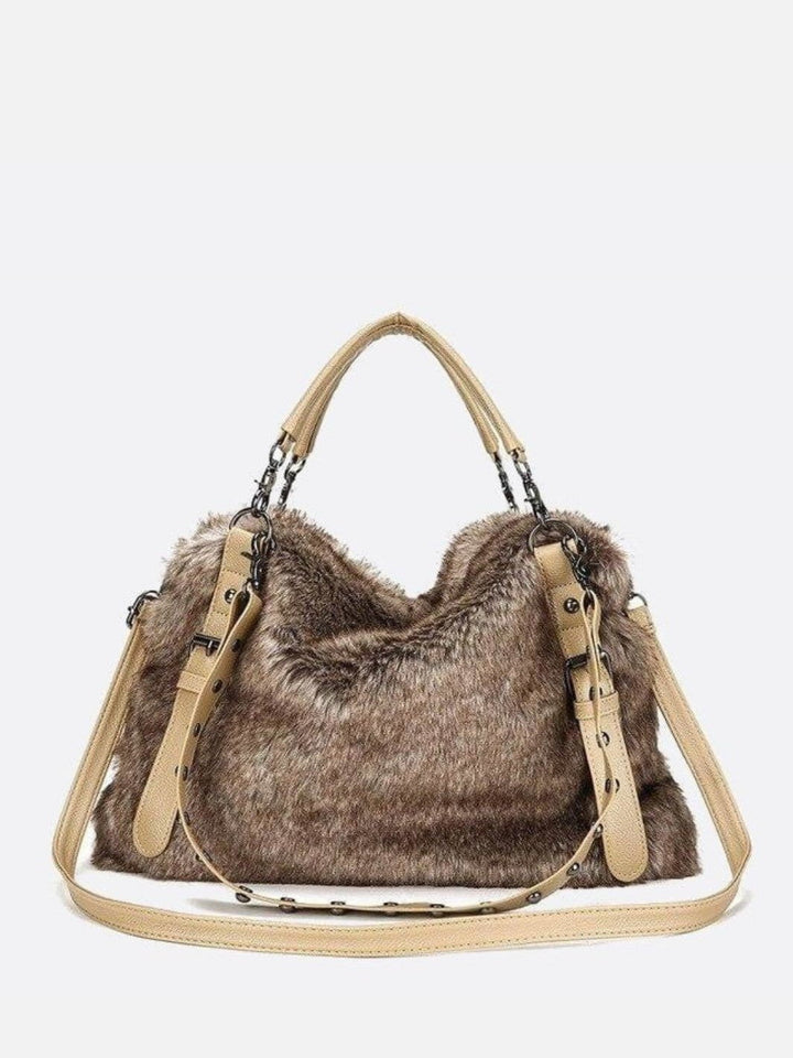 sac fausse fourrure beige