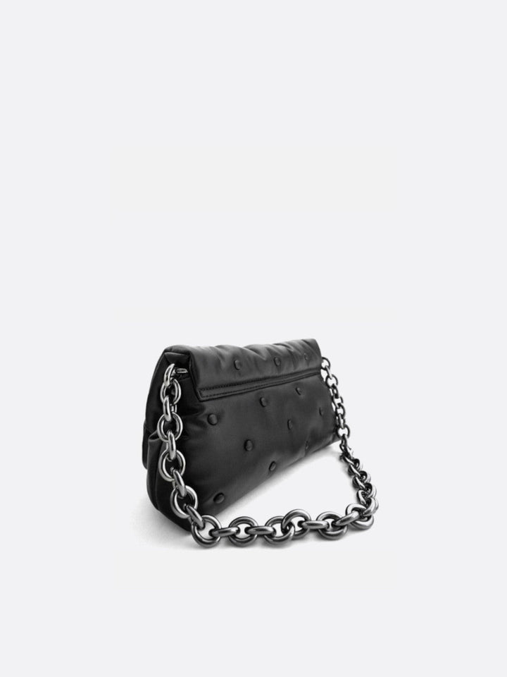 Black quilted bag with chain shoulder strap<br>Noctis