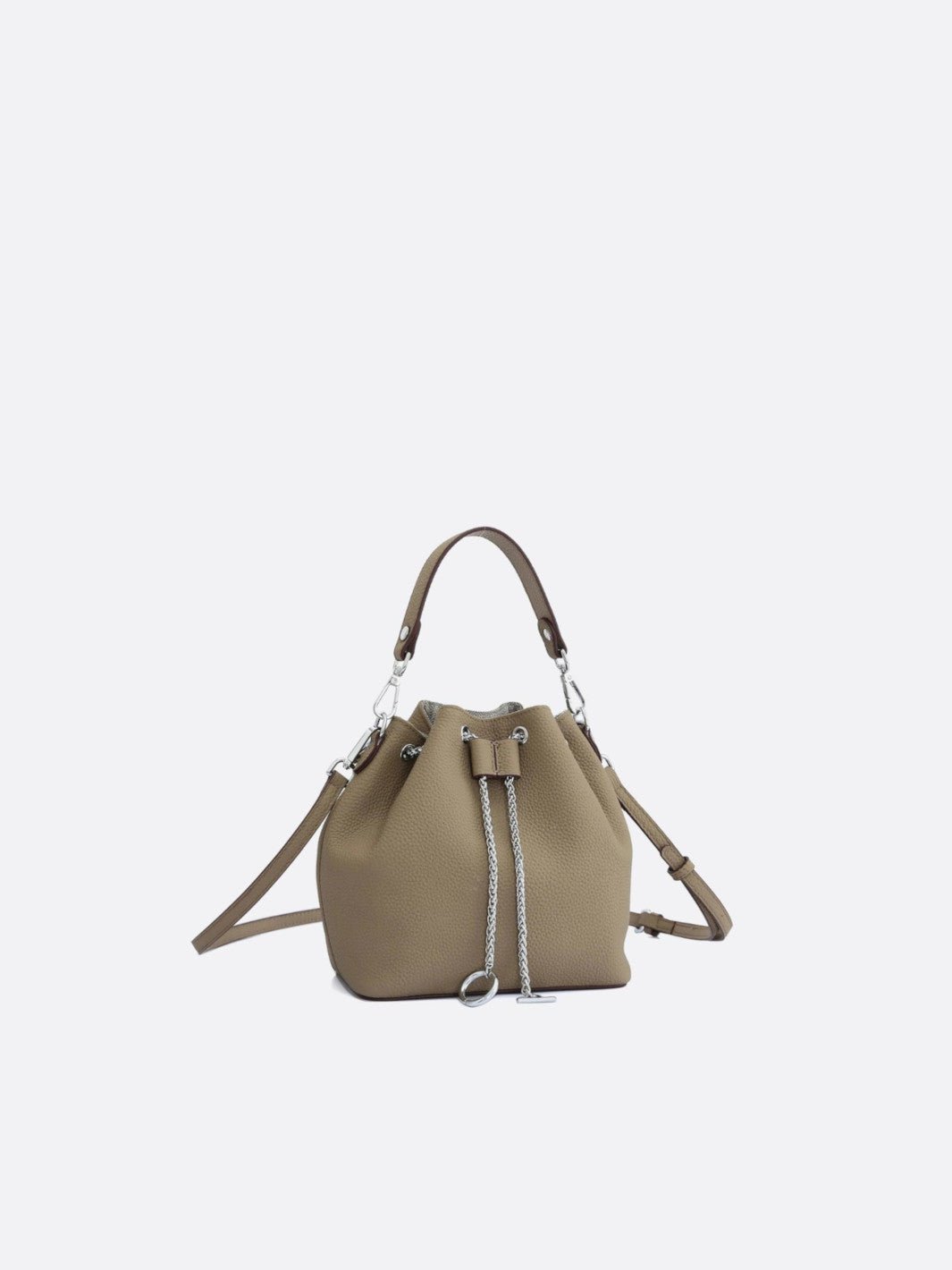 Sac seau beige cuir grainé