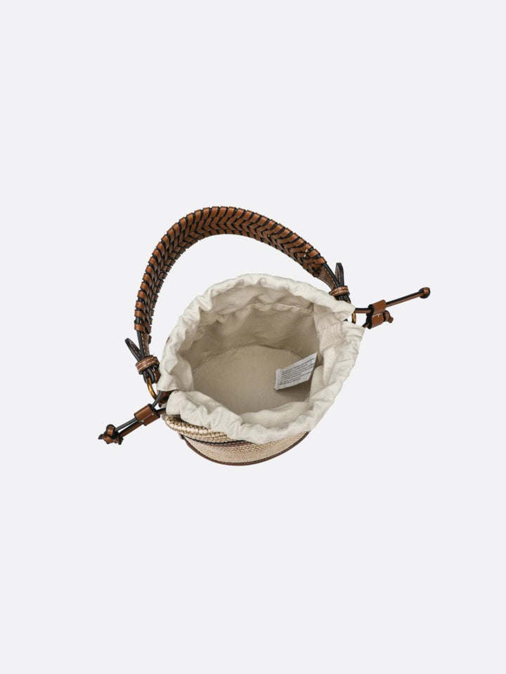 Bucket bag in raffia and leather trim<br>Terra