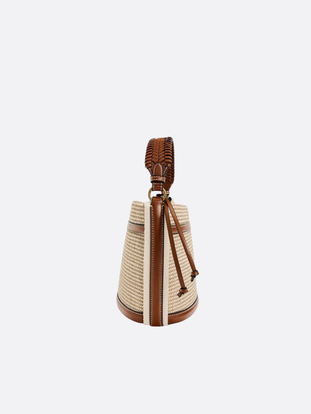 Bucket bag in raffia and leather trim<br>Terra